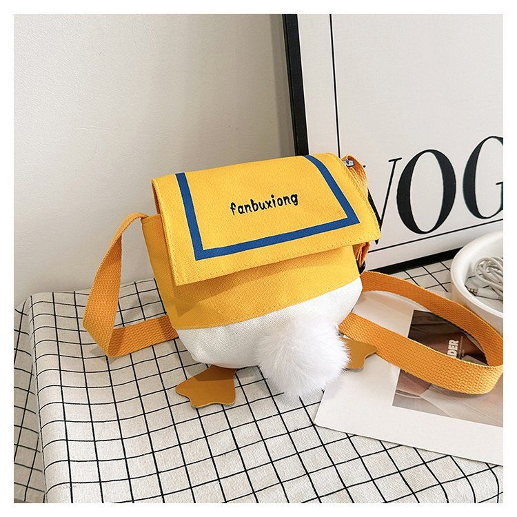 Come On Duck Canvas Bag Cute Messenger Bag Elementary School Kindergarten Gift Bag_voghion.com