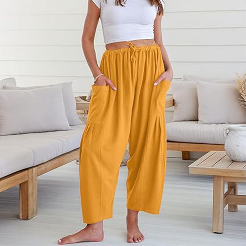 Pantaloni sportivi da spiaggia a gamba larga con coulisse, a vita media, casual e larghi, da donna, modello 2025, con tasche_voghion.com