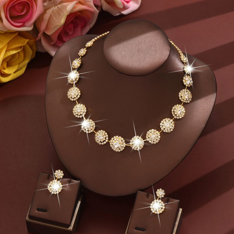 Set di gioielli da donna, alla moda, abiti da sposa alla moda, gioielli da sposa, collana, orecchini, bracciale, anello, rotondo, semplice, abito, accessori per abiti._voghion.com