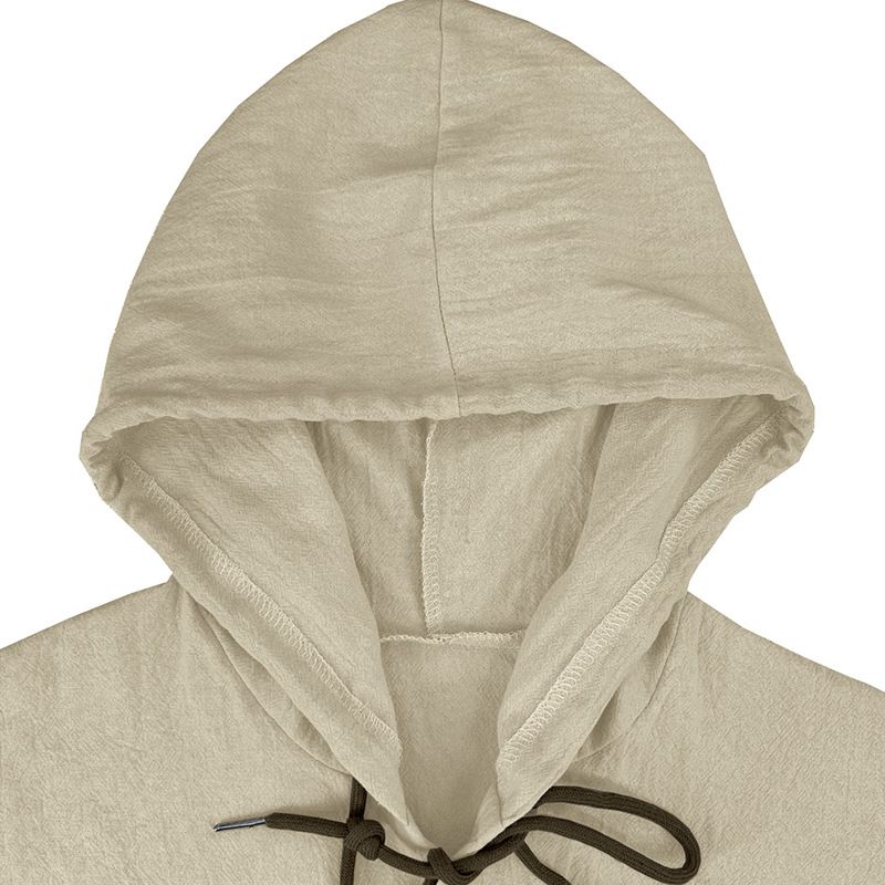 Maglietta casual a maniche lunghe con cappuccio e coulisse in cotone e lino, tinta unita, da uomo, alla moda, da abbinare a qualsiasi outfit, da spiaggia_voghion.com