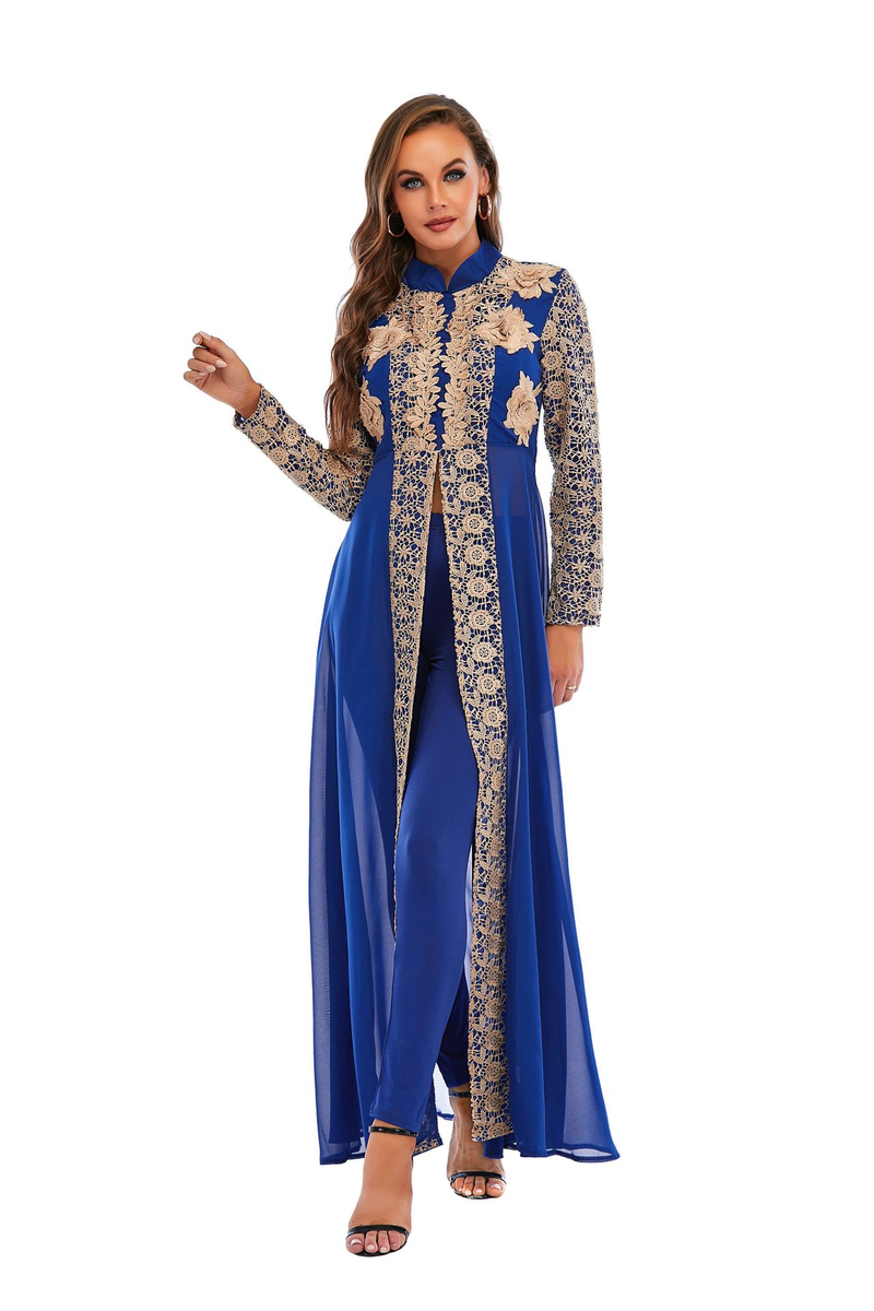 Women's chiffon small stand collar lace long sleeve suit_voghion.com