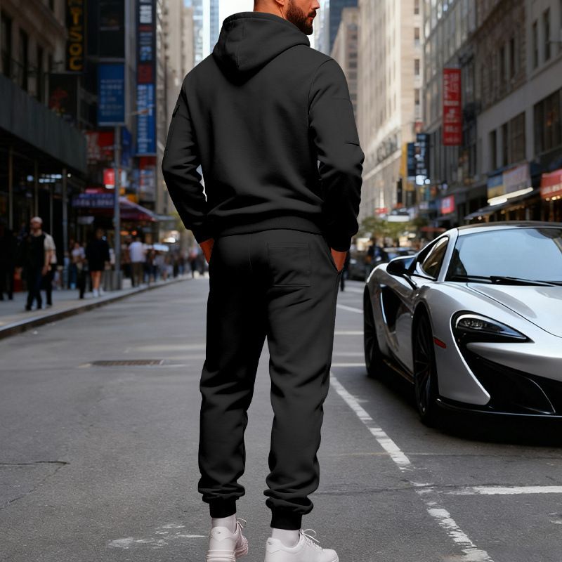 Completo invernale da uomo con felpa con cappuccio e pantaloni da jogging, due pezzi, casual, pullover e tuta_voghion.com