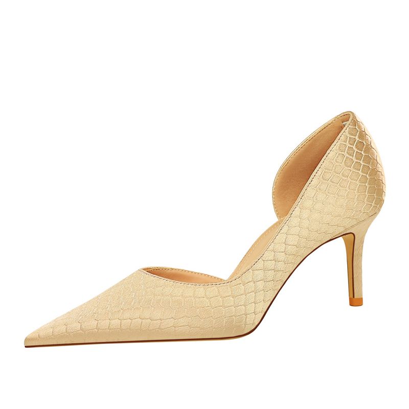 Innen und außen reines Leder spitzer Kopf Temperament Französisch feine High Heel Damenschuhe_voghion.com