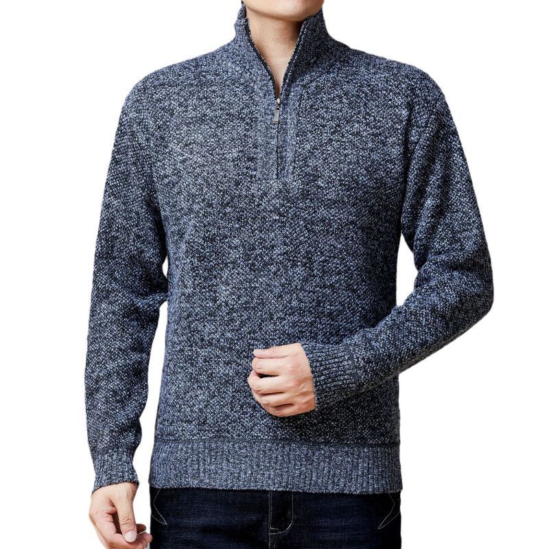 Herrenbekleidung Frühling und Herbst Herren Langarm Strickpullover Slim Casual Halbhoher Kragen Reißverschluss Herrenpullover_voghion.com