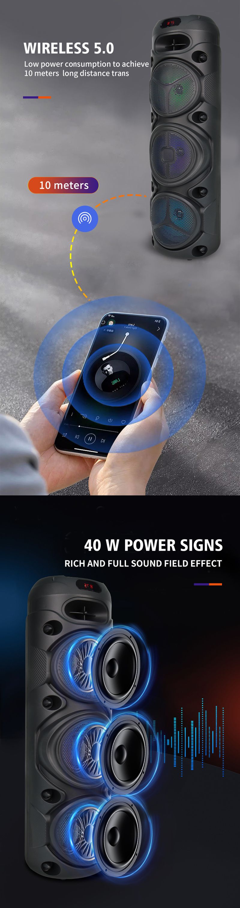 ZQS8308 Hordozható 3,8 hüvelykes hangszórók Nagy teljesítményű Bluetooth hangszóró mikrofonnal_voghion.com