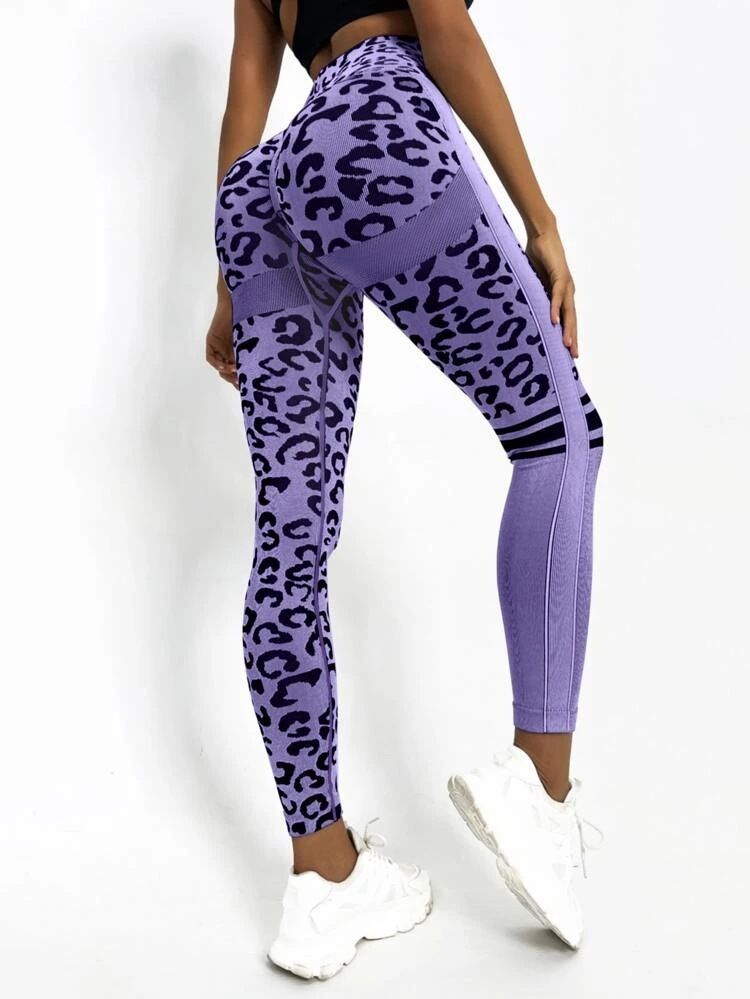 seamless high-waisted cheetah print tummy control yoga pants tight peach hip quick-drying training hip lifting fitness pants_voghion.com
