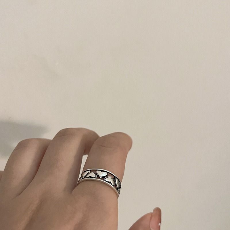 Super bello stile ins amore retrò anello in argento placcato rame per le donne, apertura regolabile, semplice anello sottile impilabile da ragazza_voghion.com