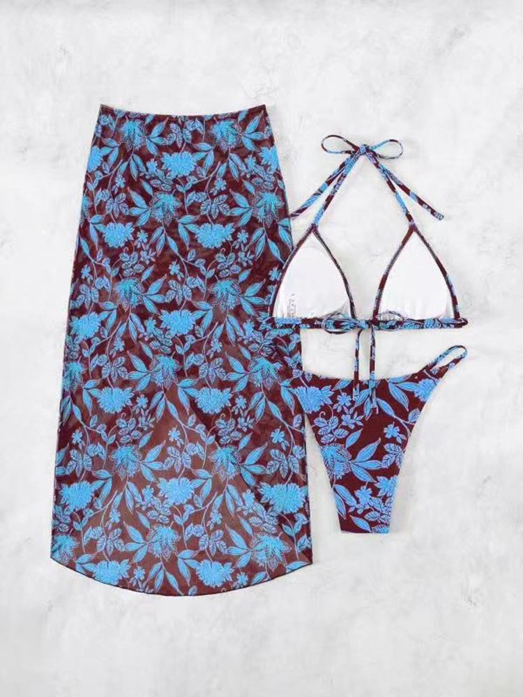 Women's Bikini Mesh Three-piece Sexy Printed Split Women's Skirt Swimsuit_voghion.com
