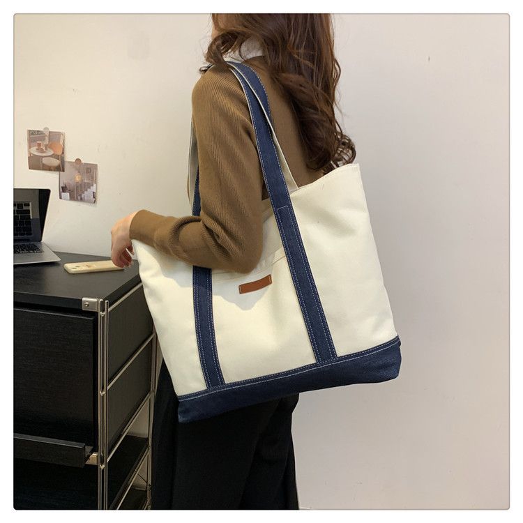 Umhängetaschen für Damen, Canvas-Tragetasche, trendige Unterarmtasche mit Farbblockierung, modische Pendler-Umhängetasche mit großem Fassungsvermögen_voghion.com