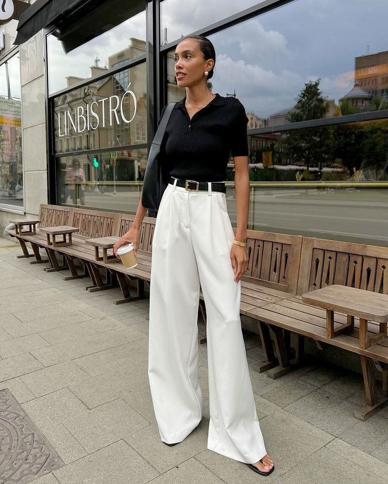 Damenbekleidung Weiße Hose mit hoher Taille und weitem Bein, Temperament, Pendeln, All-Match-Hose_voghion.com