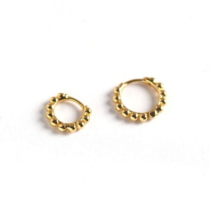 925 Sterling Silver Gold Beads Lip Nose Huggie Hoop Clip Earrings 12mm Gift E12_voghion.com
