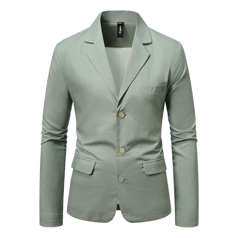 Veste de costume décontractée en coton et lin pour homme, couleur unie, taille européenne_voghion.com