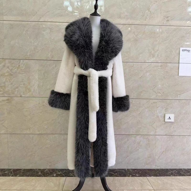 Eleganter Kunstpelzmantel Damen Langer Trenchcoat Mit Gürtel Slim Fit Winterjacke Modische Oberbekleidung, Kunstpelzmäntel_voghion.com