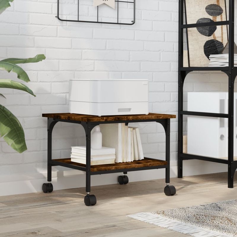 Printer Stand 2-Tier Smoked Oak 19.7"x15.7"x15" Engineered Wood_voghion.com