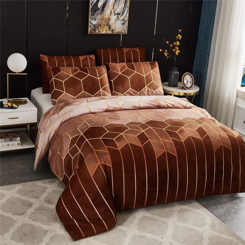 Luxury Geometric Print Duvet Cover Set With Gold Line Accents - Modern Minimalist Style Bedding Set For Queen, King, And Super King Sizes_voghion.com