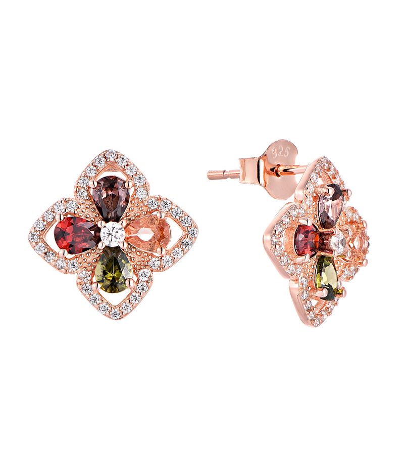 Gioielli con pietre preziose colorate, collana con quadrifoglio intarsiato, anello, orecchini, set da tre pezzi, gioielli in argento sterling S925_voghion.com
