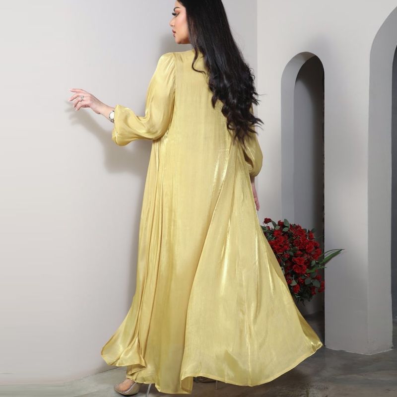Damenbekleidung Helles Seidenkleid Dubai Robe Mode Abaya Weicher Zweiteiler_voghion.com