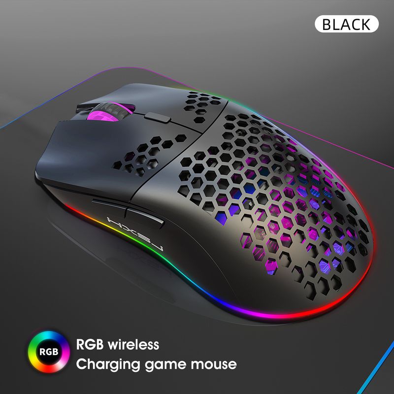 T66 Hole 2.4G brezžična miška Lahka zasnova Cellular RGB Glow 6-Key Mouse Patch_voghion.com