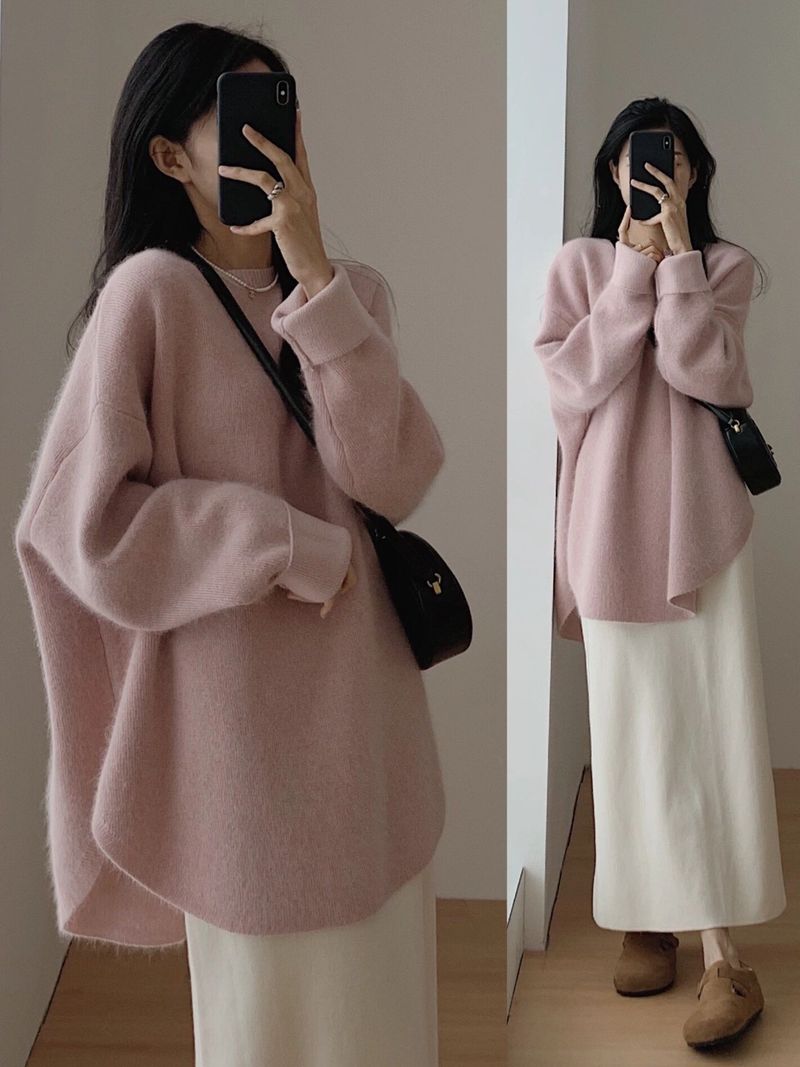 Pull oversize en maille torsadée épaisse pour femme, coupe ample et longue, tunique d'hiver douillette avec texture 3D_voghion.com
