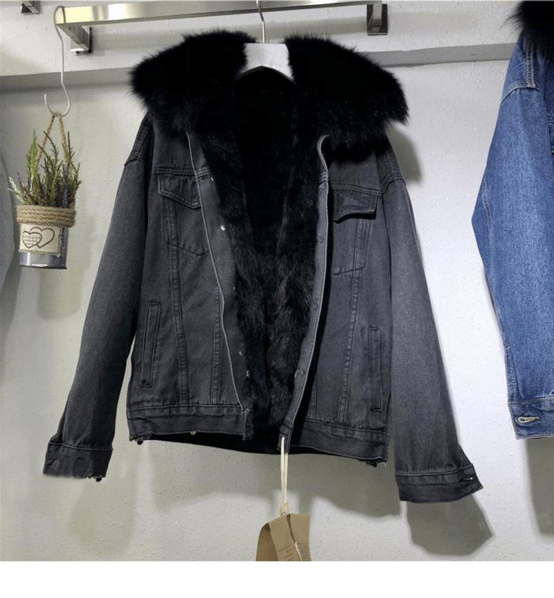 Chaqueta de invierno para mujer, abrigo vaquero grueso y cálido de algodón Vintage, Parkas vaqueras holgadas de gran tamaño con cuello de piel y vaqueros Veet_voghion.com