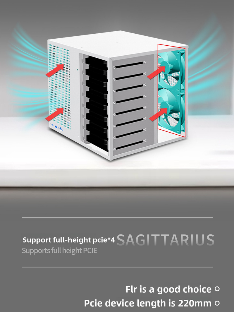 Sagittarius 8-bay NAS Computer Chassis With ATX Power Supply, MATX Motherboard, Full-height PCIE, 21.8L_voghion.com
