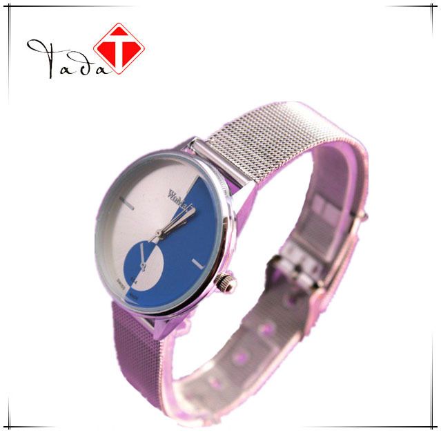 womage654 Large Dial Watch Steel Band Watch Couple Quartz Watch Unisex Mesh Band Watch_voghion.com