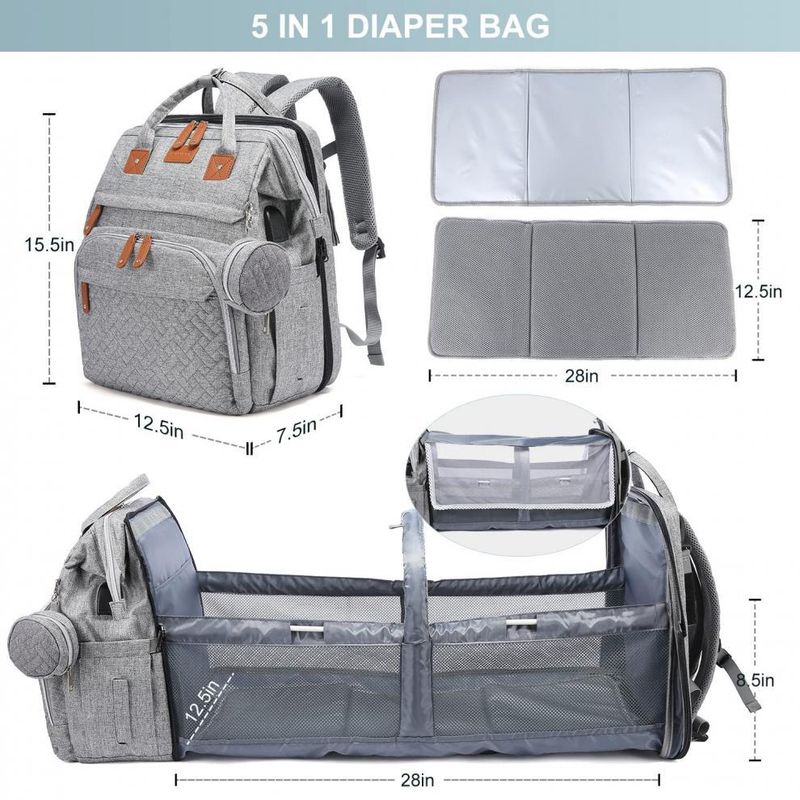 Nappy Bags Station Portable Baby Bed Travel Bassinet Folding Crib Shade Cloth Changing Pad Waterproof_voghion.com