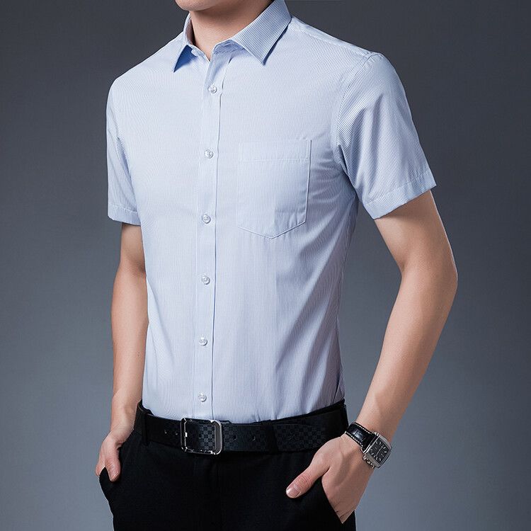 Camicia a maniche corte da uomo estiva, casual da lavoro, in puro cotone, per uomo di mezza età, non stirabile, bianca larga_voghion.com