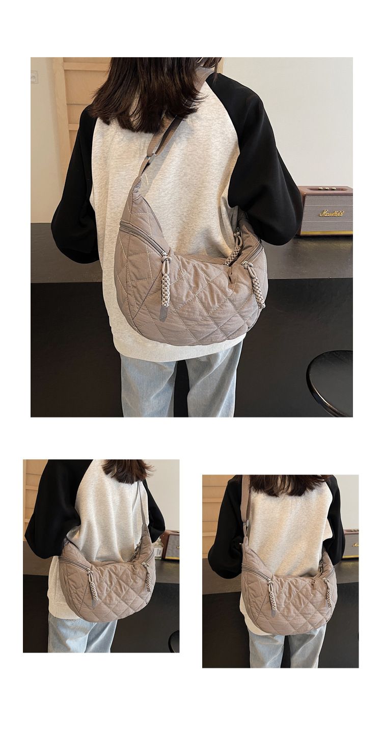 Women's high-end armpit autumn and winter new diamond grid down cotton jacket bag, student versatile single shoulder_voghion.com