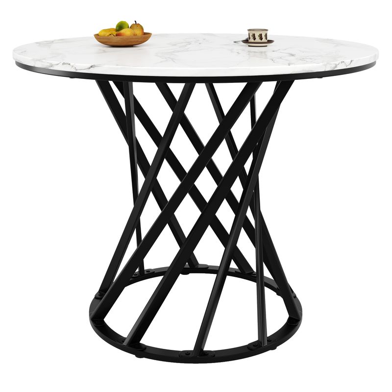 Runder Esstisch 80x76cm Mit Marmorplatte, Schwarze Beine_voghion.com
