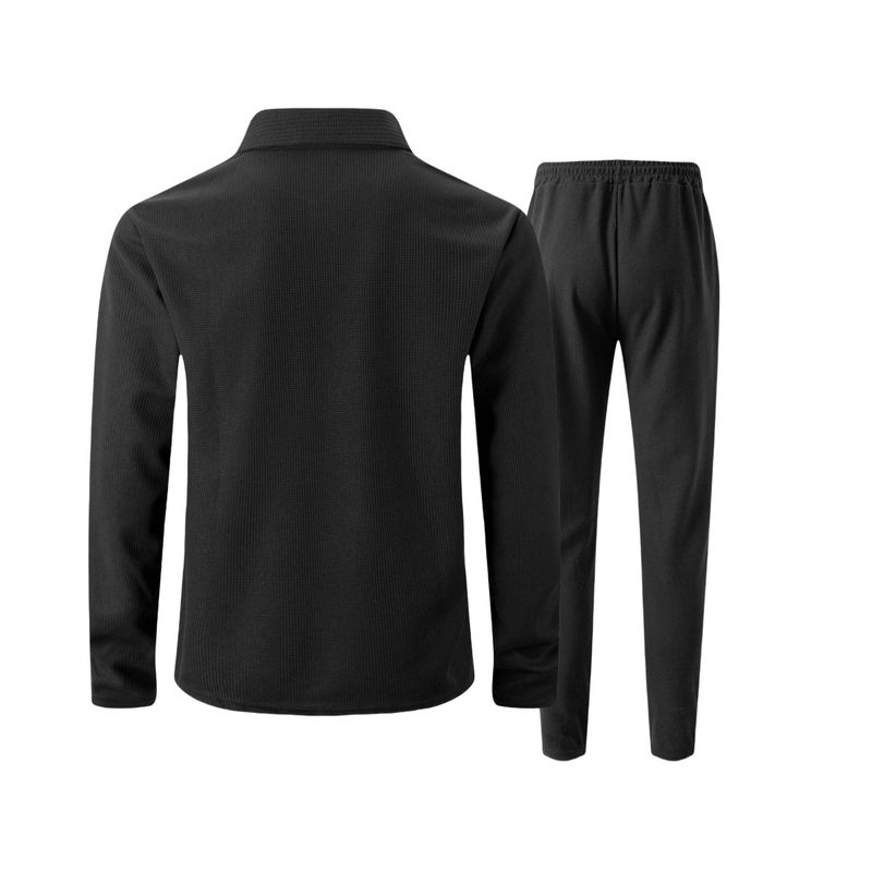 Herren-Waffelstrickjacke mit Reißverschluss, Stehkragen und Taschen – Slim Fit-Freizeitmantel-Set für den Herbst (Schwarz, Grau, Weiß, Khaki, Dunkelgrün, Burgunderrot)_voghion.com