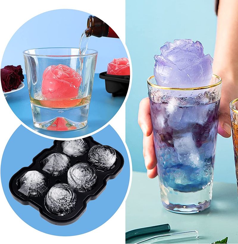 Rose Ice Cube Tray with Covers - Silicone Tray 3 Ice Ball Maker for Chilled Cocktails, Whiskey & Juice-Easy Release Large Ice Cube Form with Benefits_voghion.com