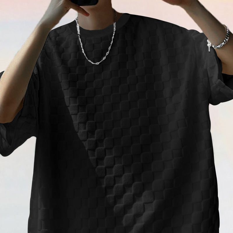 2025 American Oversize Trendy Men's Checkerboard Spring Summer Loose Sports Casual Two-Piece Set_voghion.com