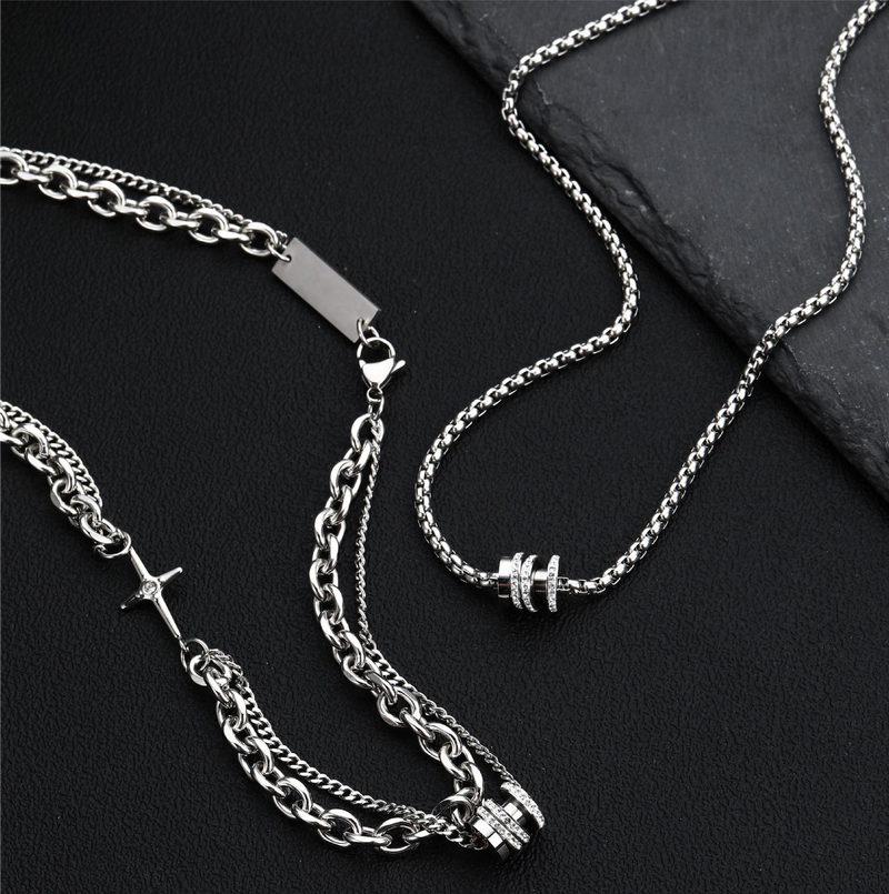 Nichedesign, højkvalitets kvinders cool titanium stål halskæde, mænds trendy stabling diamant besat dobbelt lag slank talje pars held vedhæng_voghion.com