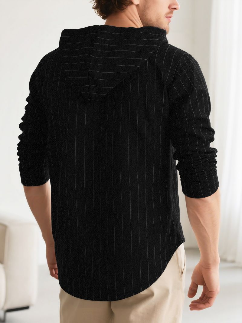 Camicia casual a maniche lunghe con cappuccio e bottoni, nuova, in cotone e lino, a righe, da uomo_voghion.com