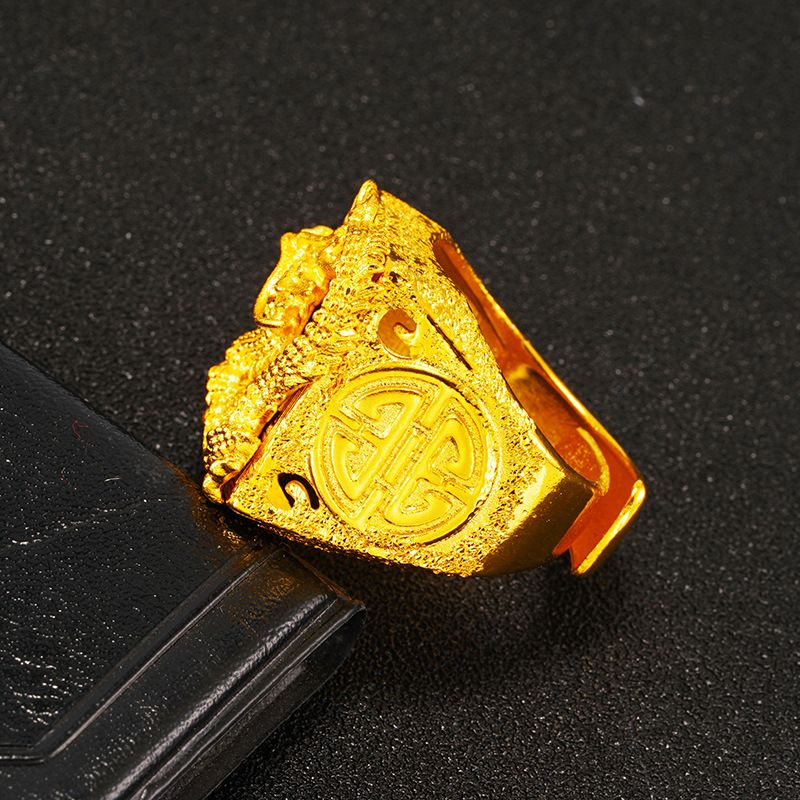 Potente anello da uomo con testa di drago semplice Tenglong placcato in rame e oro sabbiato_voghion.com