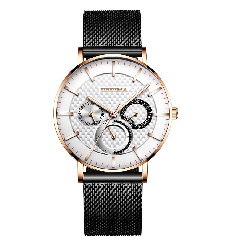 Reloj Detima Fashion ultrafino con tres esferas y seis agujas, multifuncional, con correa de malla de acero_voghion.com