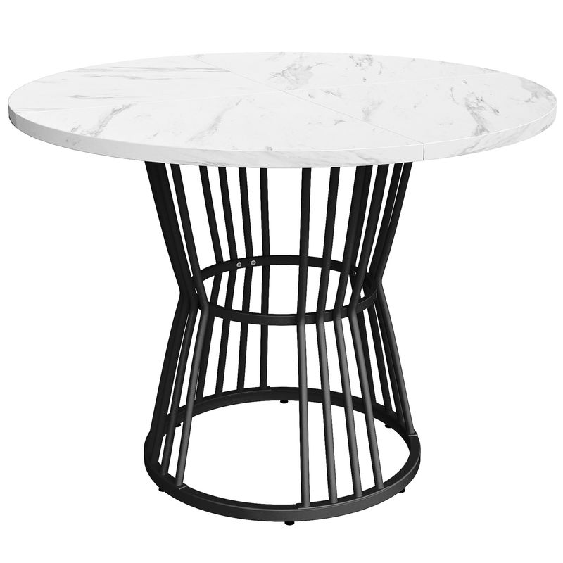 Set 5-teiliges Esstisch, Ronder Tisch (Ø100 Cm) Mit Schwarzen Beinen, Weiße Platte, 4 Grüne Samtstühle_voghion.com