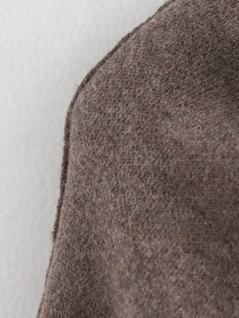 Elegant Asymmetrical Cape Knit Top – Women’s Long-Sleeve Scarf Neck Pullover, Loose Fit Boho Chic (Grey/Brown)_voghion.com