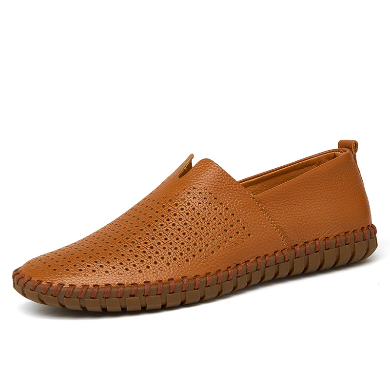 Large 49 Breathable Loafers Spring Men's Top Layer Cowhide Slip-On Hollow Leather Shoes Size 47_voghion.com