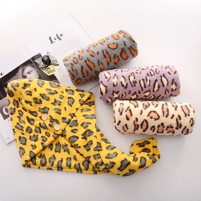 Double Sided Printed Leopard Microfiber Thickened Absorbent Dry Hair Cap_voghion.com