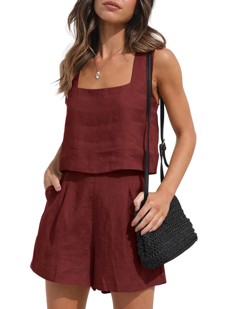 Short Sets Womens 2 Piece Matching Outfits Trendy Sleeveless Loose Comfortable Shirts Elegant Formal Party Business Clothing_voghion.com