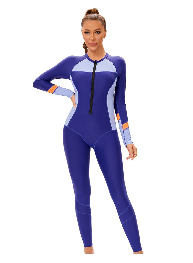 Women's Clothing Muslim New Color Matching Conservative Women's One Piece Swimsuit Long Sleeved Full Surround Sun Proof Tight Swimsuit_voghion.com