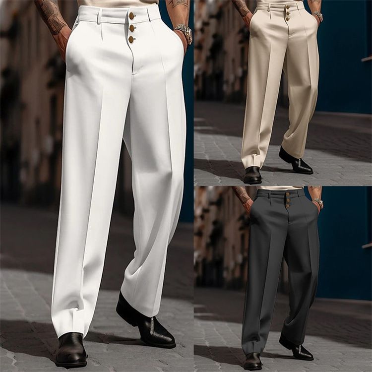 Men's Formal Button Solid Color Loose Straight Comfortable Outdoor Daily Fashion Pants_voghion.com