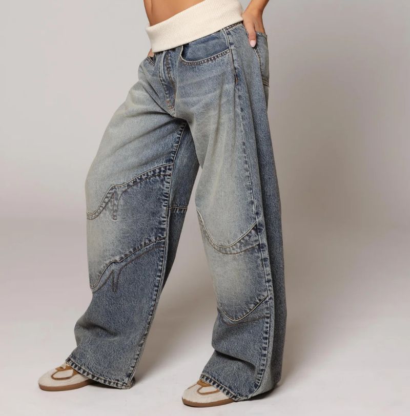 Jean bleu délavé style rétro américain pour homme et femme, coupe droite et ample, style décontracté_voghion.com
