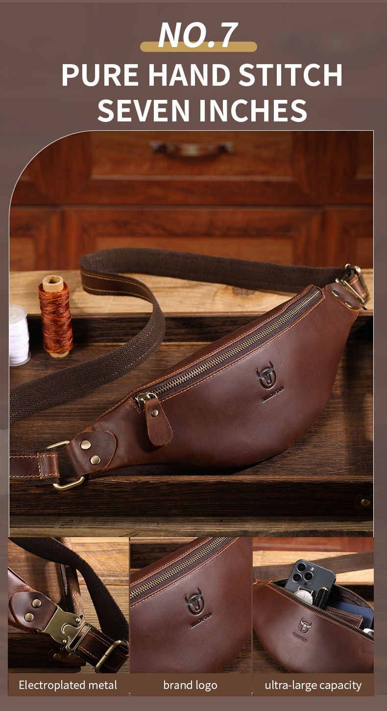 Captain Niu leather goods retro crazy horse leather men's waist bag trendy genuine leather men's bag_voghion.com