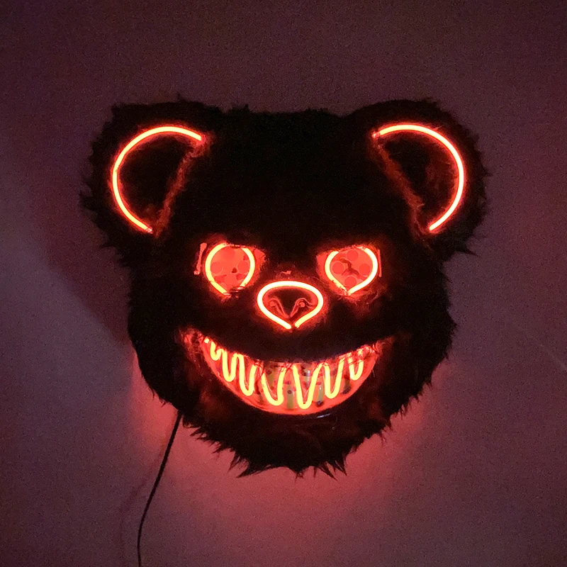 New Halloween Light-Up Animal LED Glowing Bear Mask Neon Light Character_voghion.com