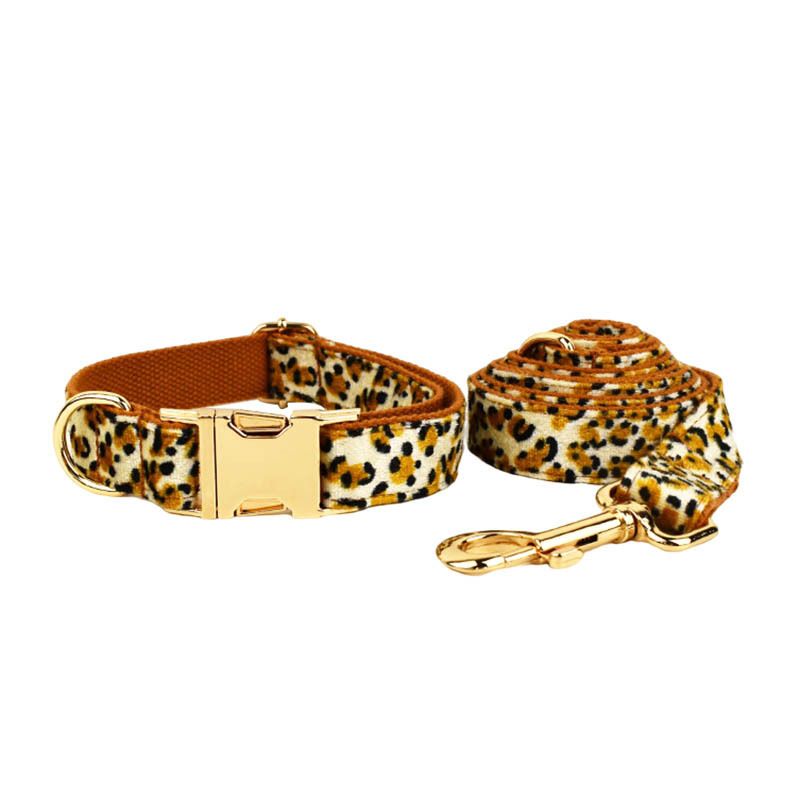 Leash Pet Neck Collar Deep Bottom Leopard Print Dog Neckband Engravable_voghion.com