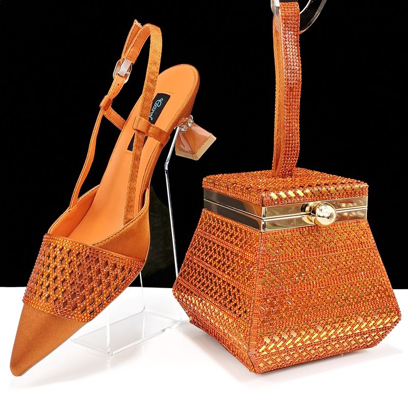 Ensemble de chaussures et de sacs pour femmes, chaussures simples à talons hauts pointus, sac à main en forme de pyramide adapté aux banquets et à la vie quotidienne_voghion.com