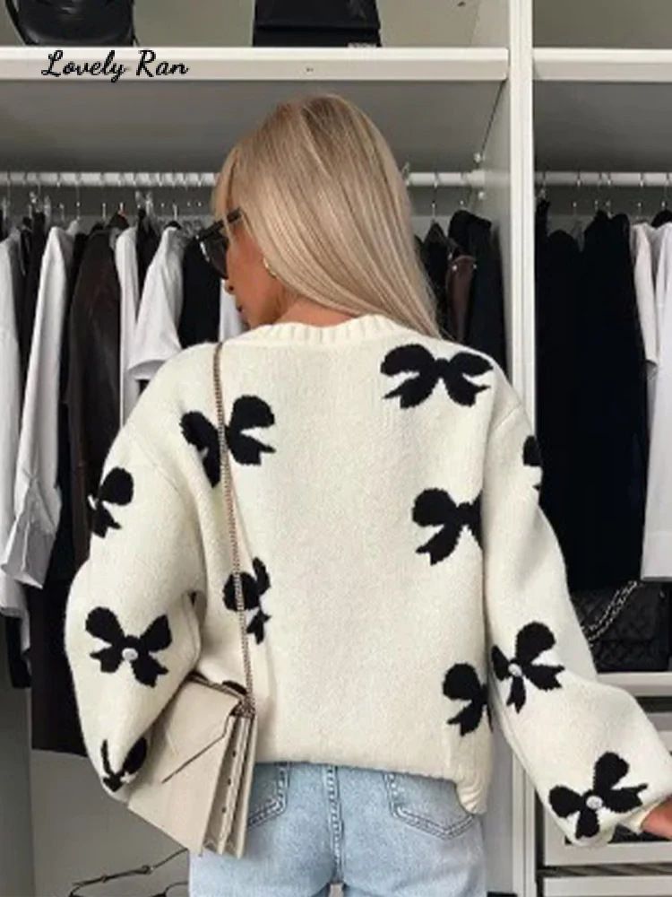 Women's Clothing Bow Knitted Cardigan Women Autumn Ins Trendy Street Temperament Sweet Bandage Sweater_voghion.com
